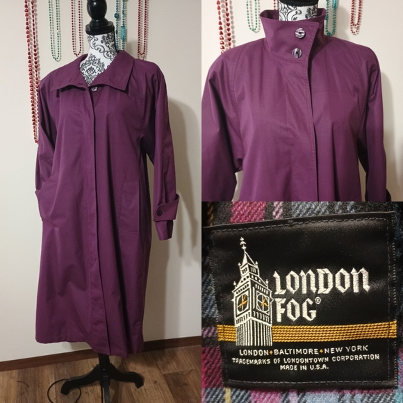 London Fog Jackets & Blazers - Vintage London Fog Beltless Midi Trench Coat Purple Size 6